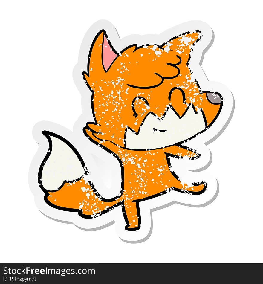 distressed sticker of a cartoon friendly fox