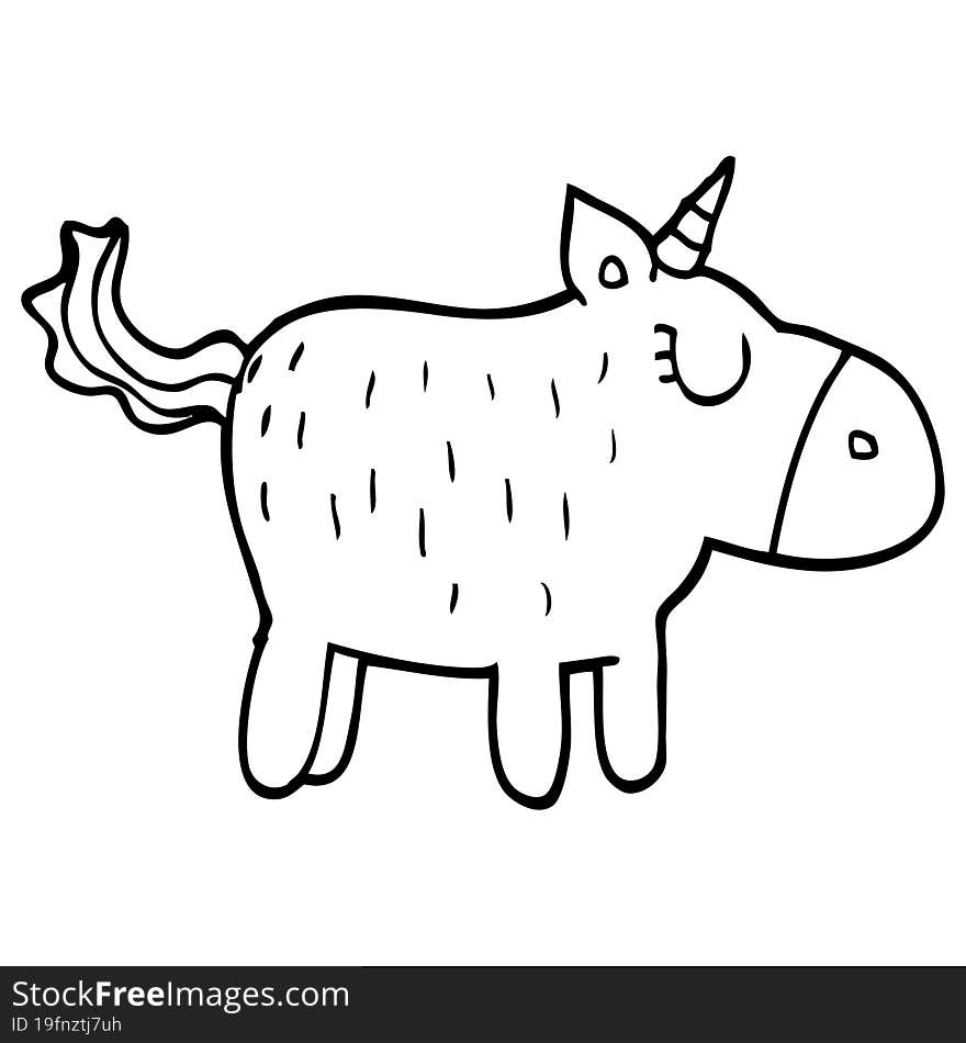 Line Drawing Cartoon Cute Unicorn