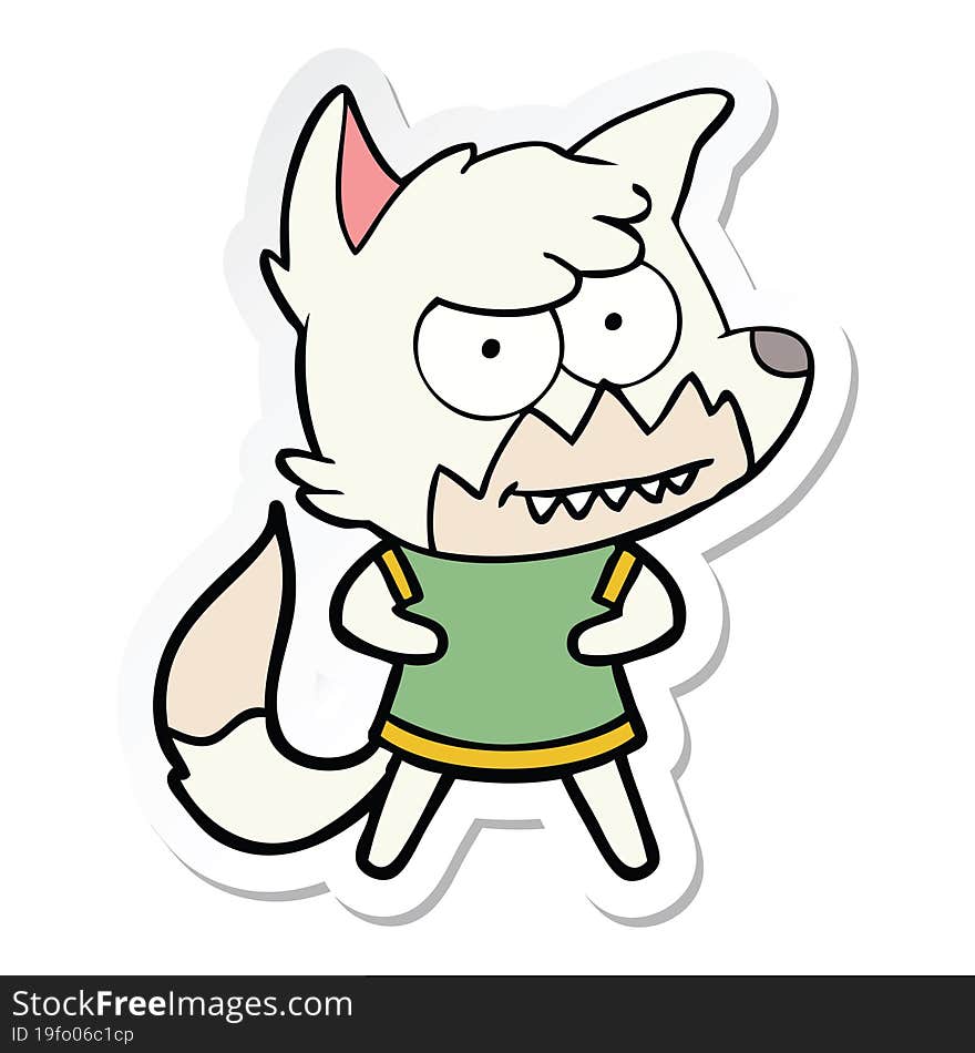 sticker of a cartoon grinning fox