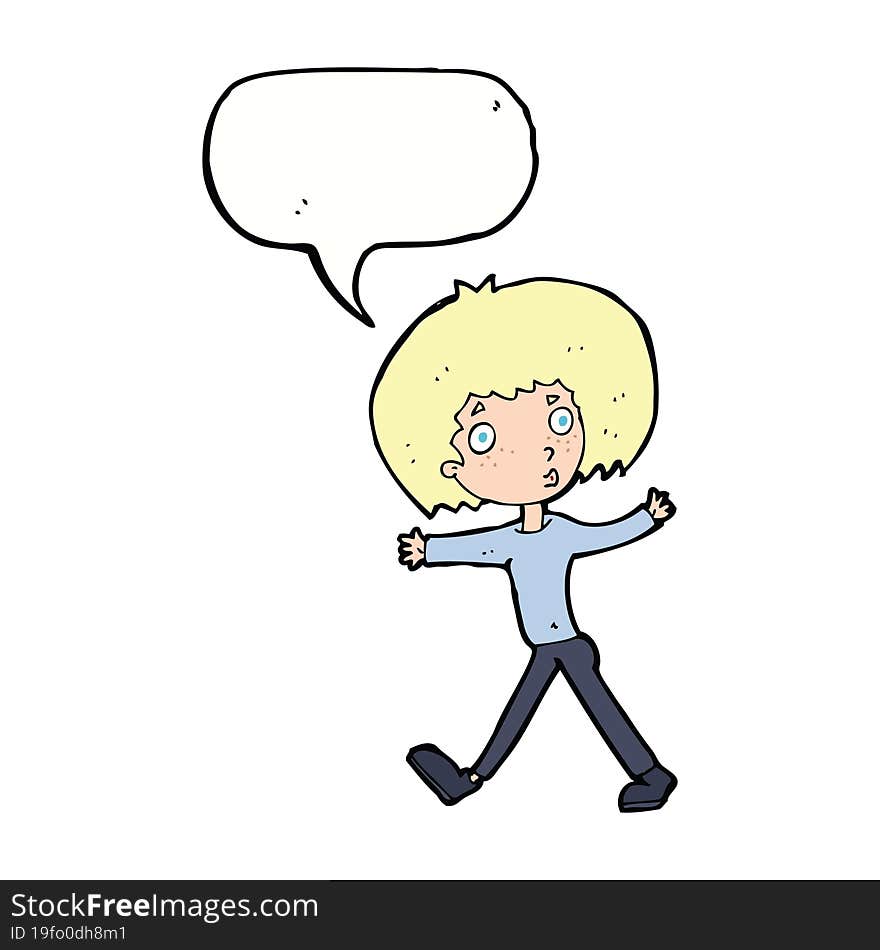 cartoon surprised man walking with speech bubble