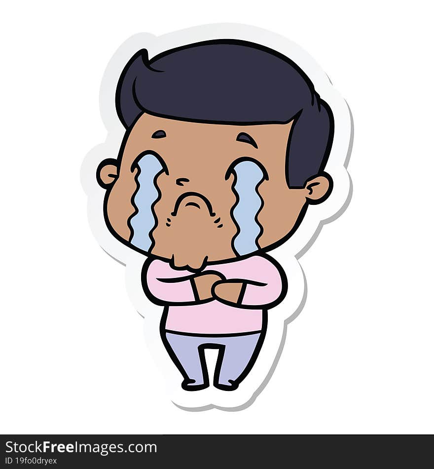 Sticker Of A Cartoon Man Crying