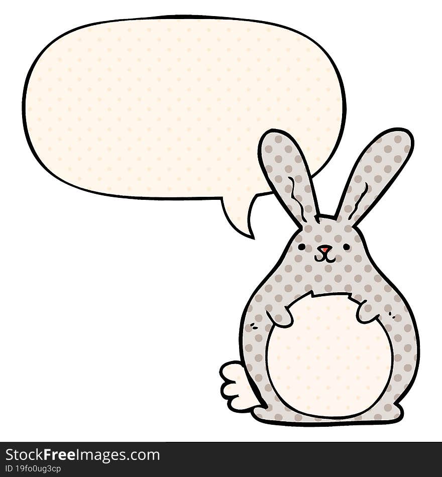 cartoon rabbit with speech bubble in comic book style