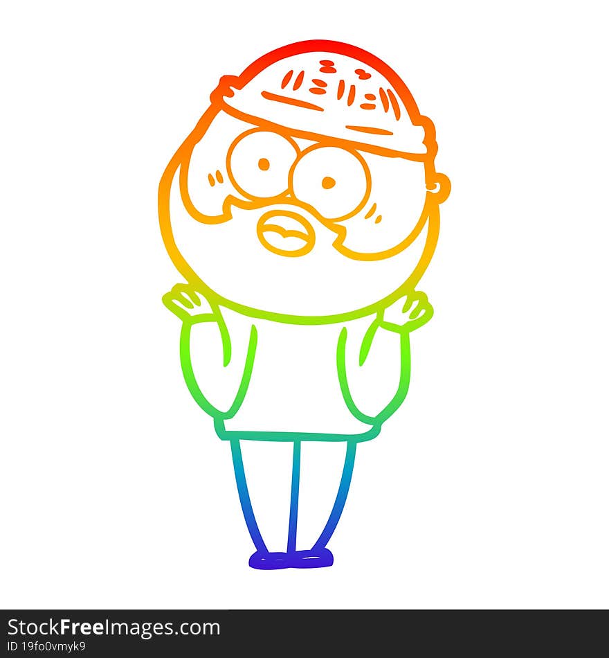 rainbow gradient line drawing of a cartoon bearded man