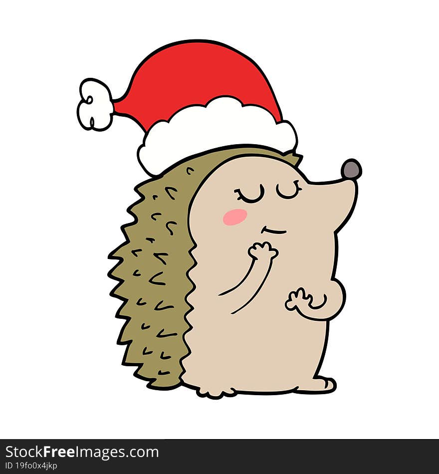 cartoon hedgehog wearing christmas hat