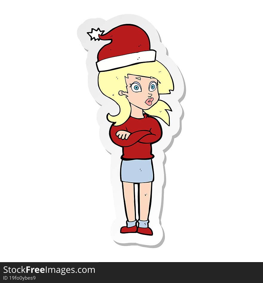 Sticker Of A Cartoon Woman Ready For Christmas