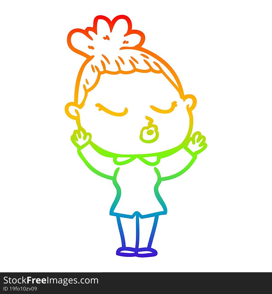 rainbow gradient line drawing of a cartoon calm woman