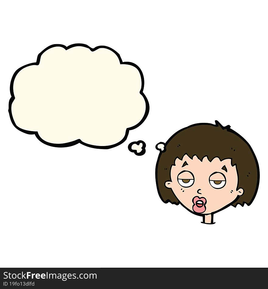 cartoon bored woman with thought bubble