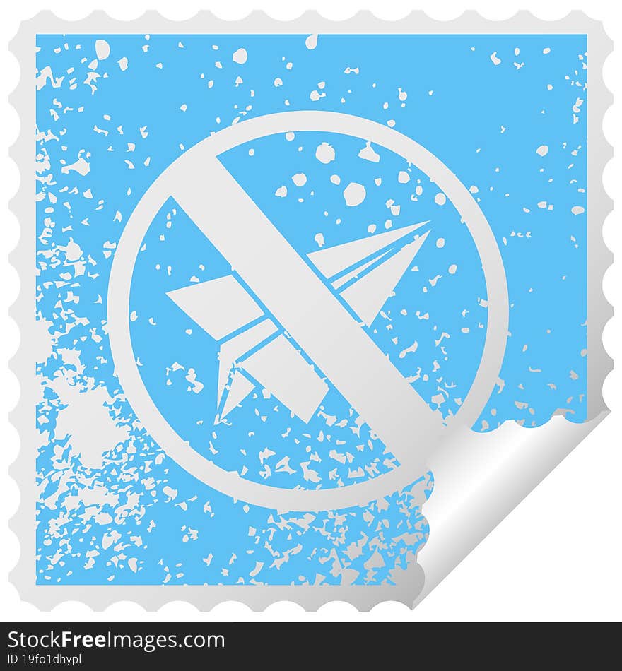 distressed square peeling sticker symbol no paper aeroplanes allowed