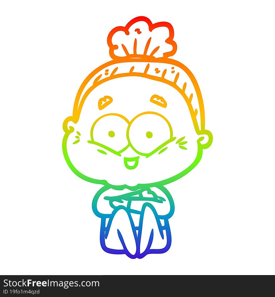 rainbow gradient line drawing cartoon happy old woman