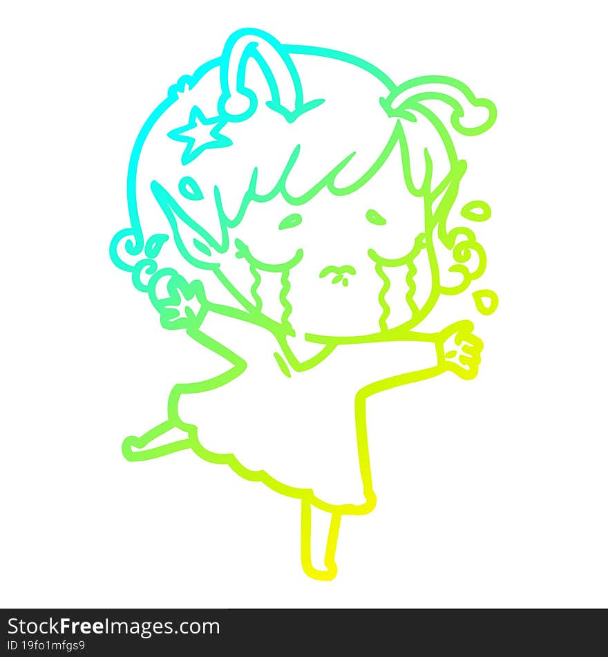 cold gradient line drawing cartoon crying alien girl