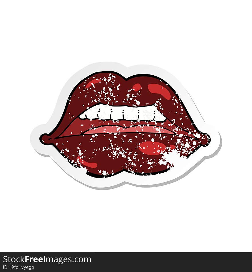 retro distressed sticker of a cartoon sexy halloween lips symbol