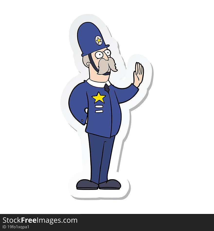 Sticker Of A Cartoon Policeman Making Stop Gesture