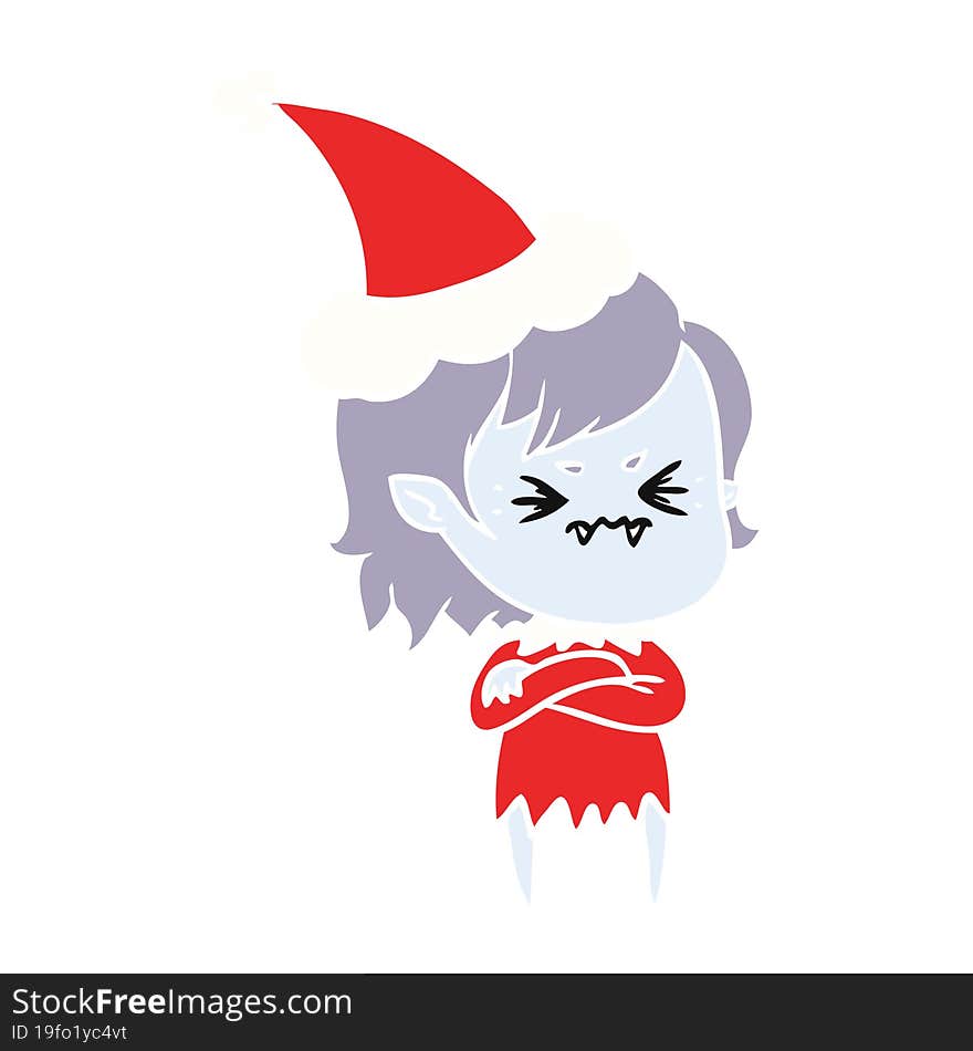 Annoyed Flat Color Illustration Of A Vampire Girl Wearing Santa Hat