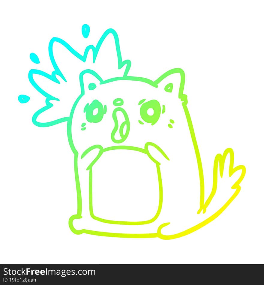 cold gradient line drawing of a shocked cat amazed