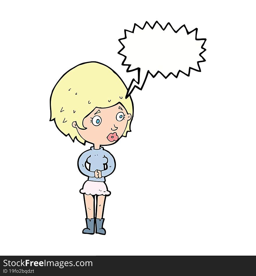 Cartoon Concerned Woman With Speech Bubble