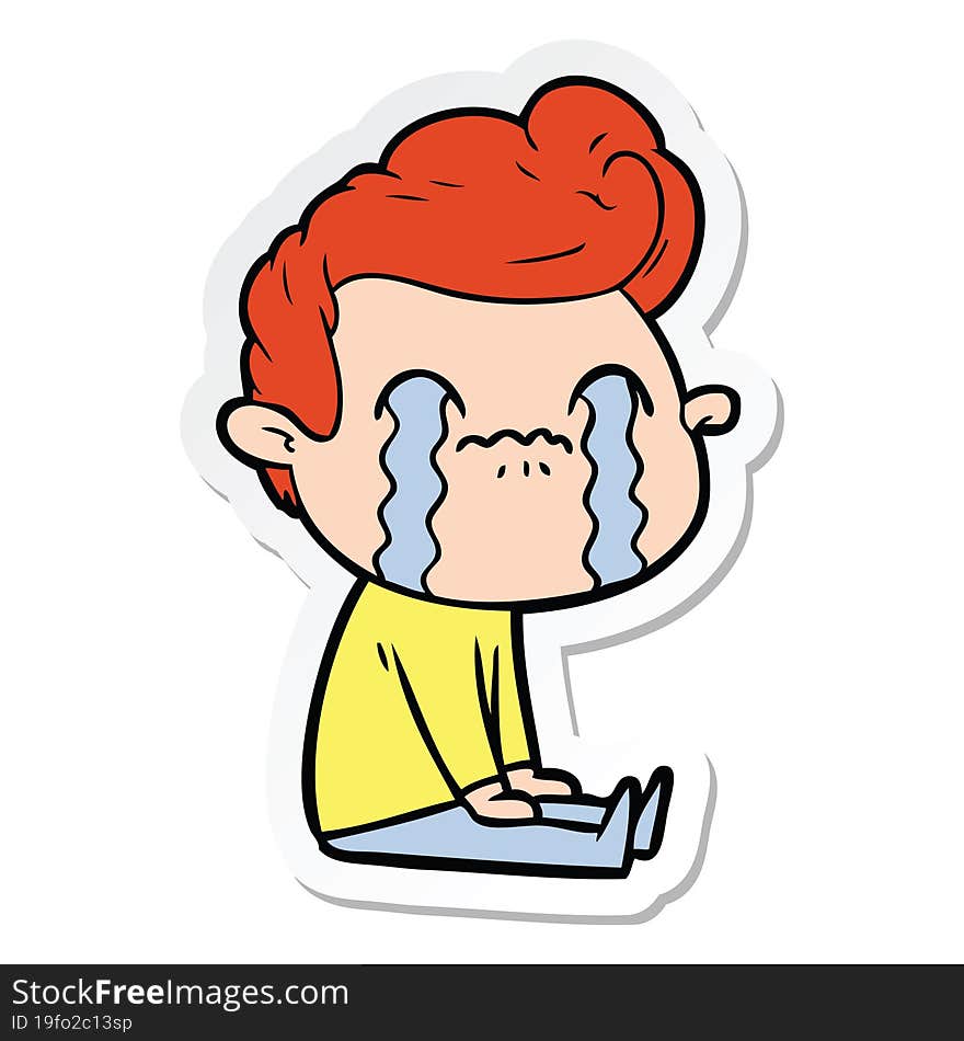 sticker of a cartoon man crying