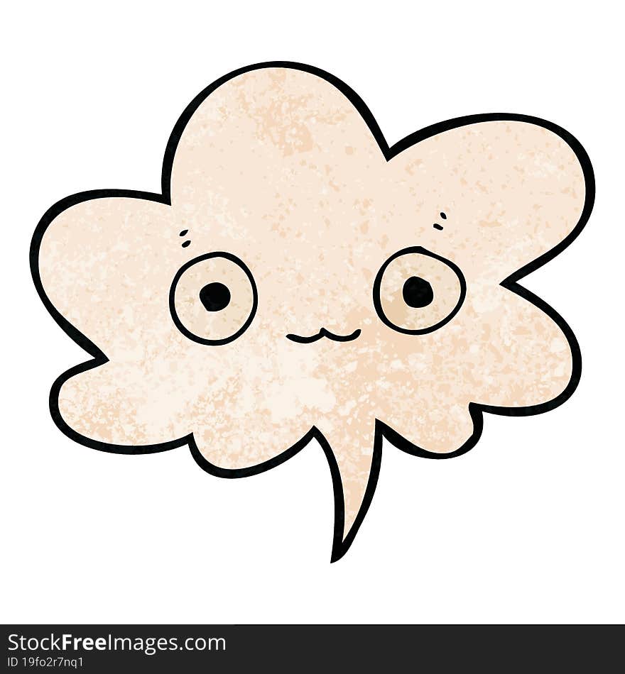 cute cartoon face with speech bubble in retro texture style