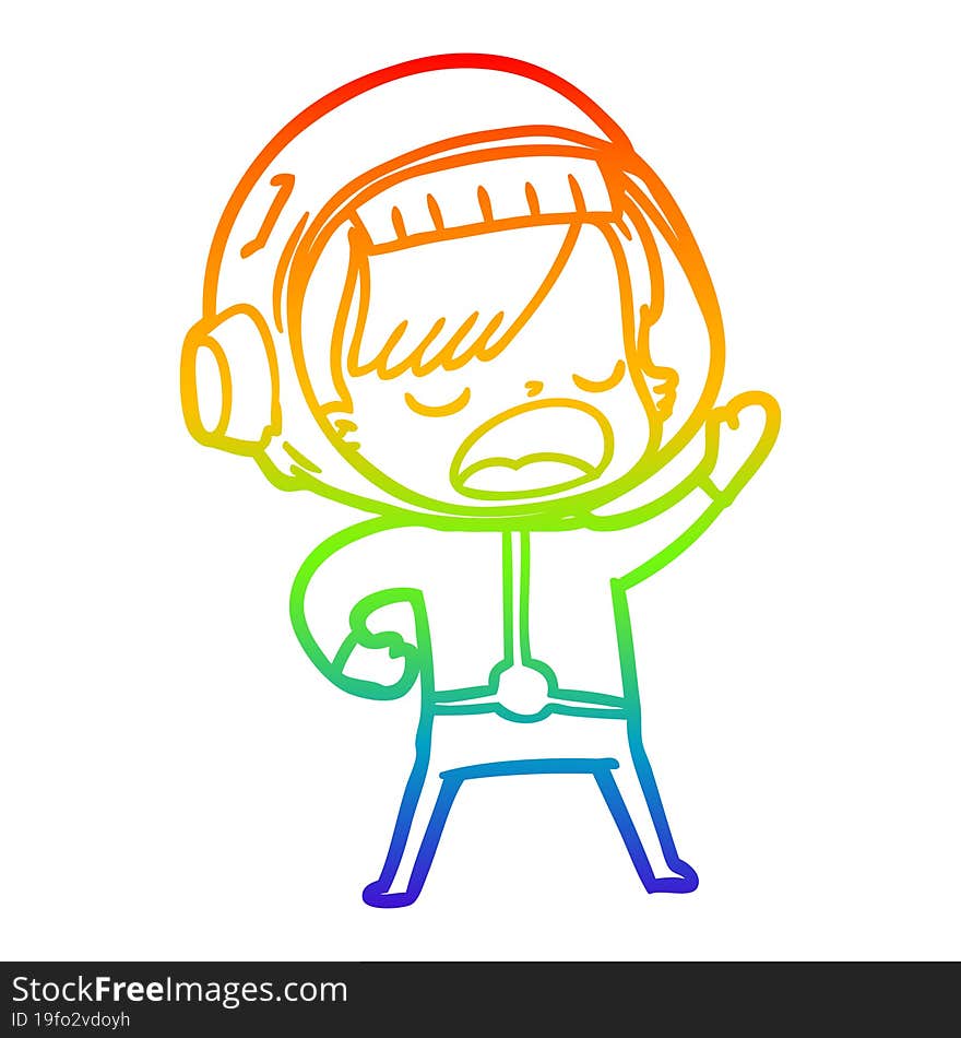 rainbow gradient line drawing cartoon talking astronaut