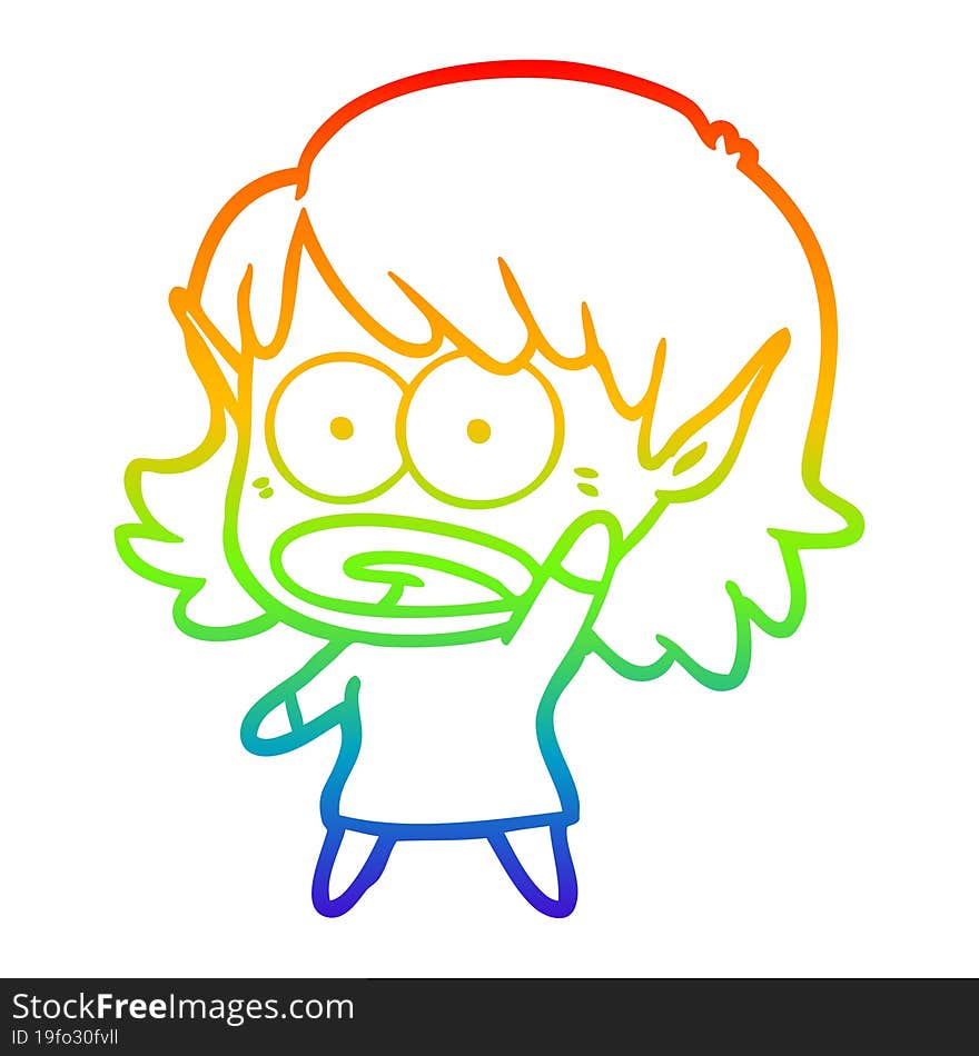 rainbow gradient line drawing cartoon shocked elf girl