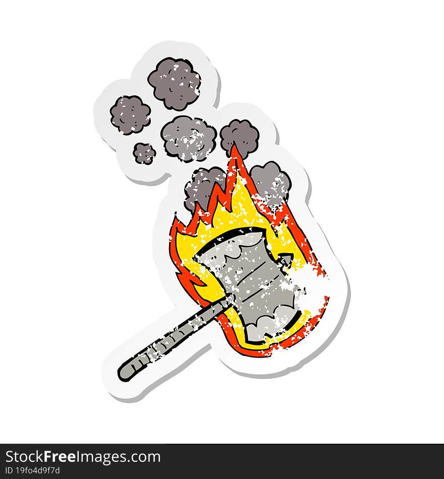 retro distressed sticker of a cartoon flaming axe