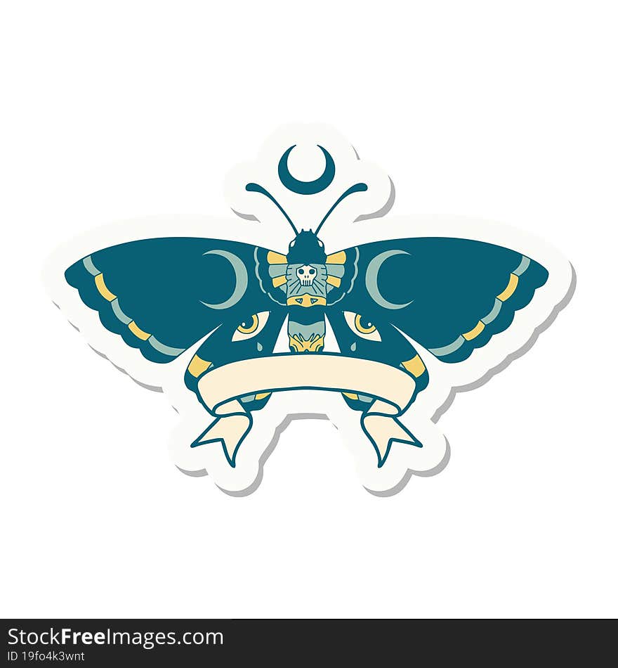 Tattoo Sticker With Banner Of A Moth