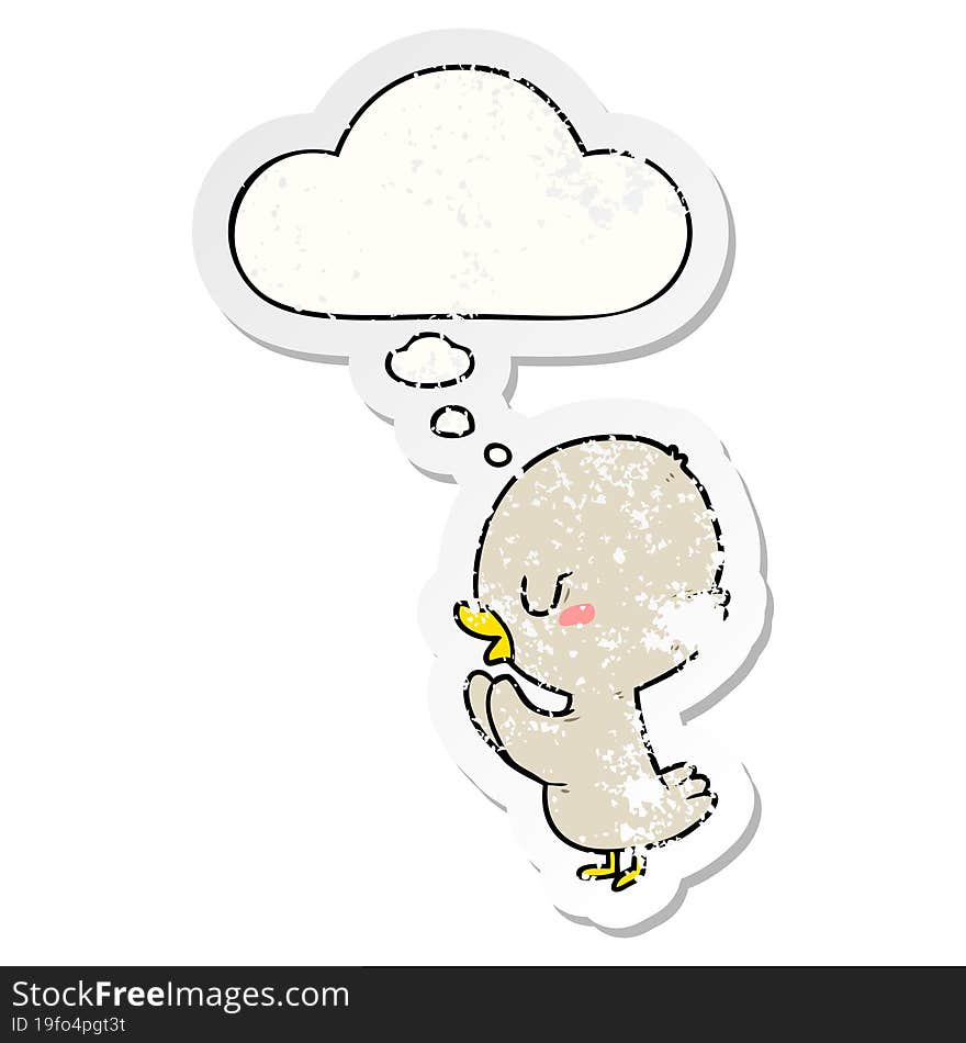 cartoon duckling with thought bubble as a distressed worn sticker