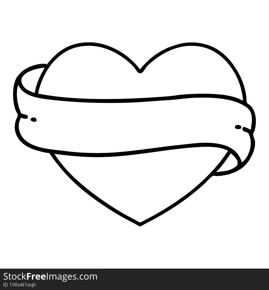 tattoo in black line style of a heart and banner. tattoo in black line style of a heart and banner