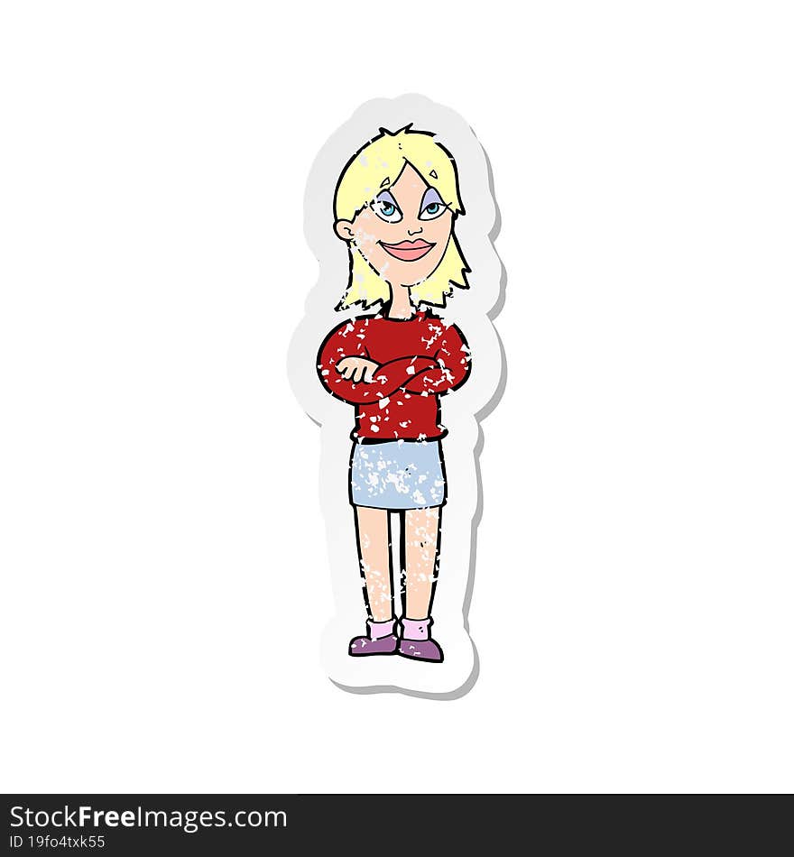 retro distressed sticker of a cartoon proud woman