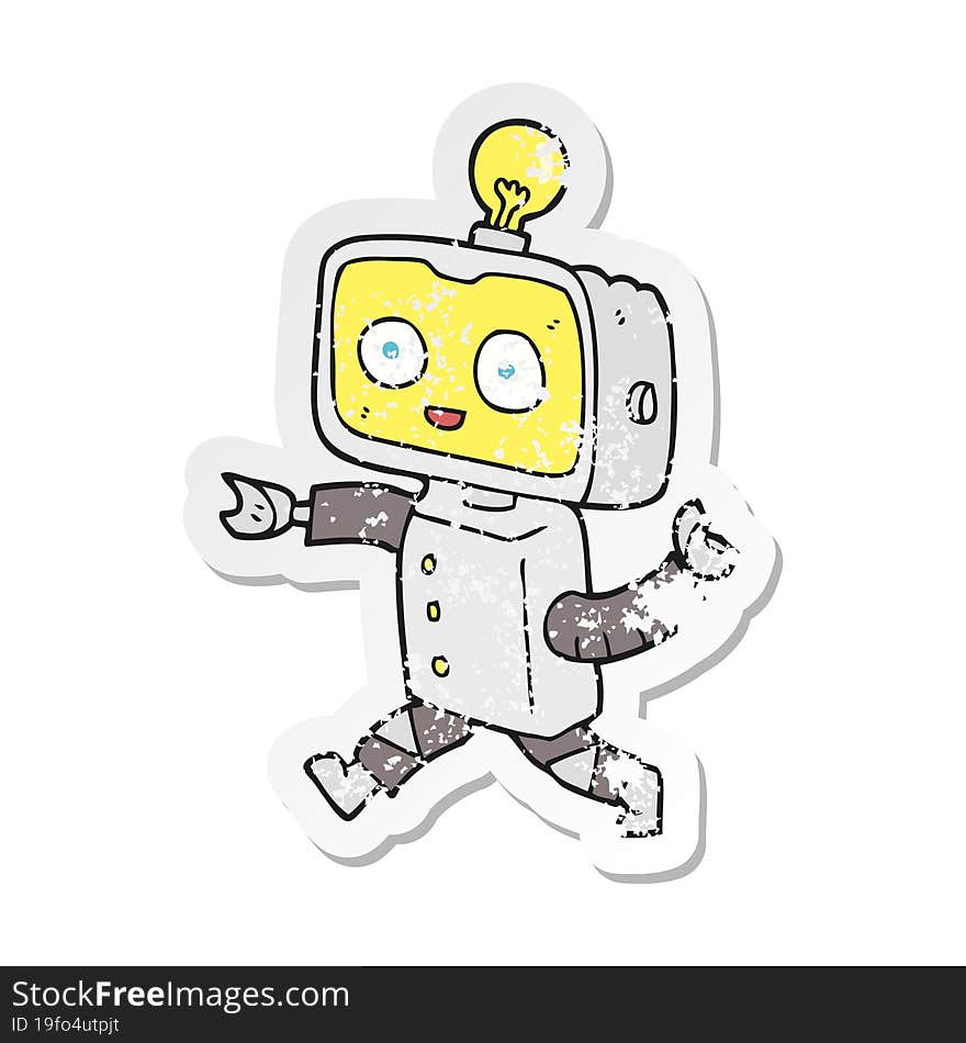 retro distressed sticker of a cartoon little robot