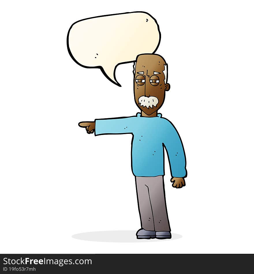 cartoon old man gesturing Get Out! with speech bubble