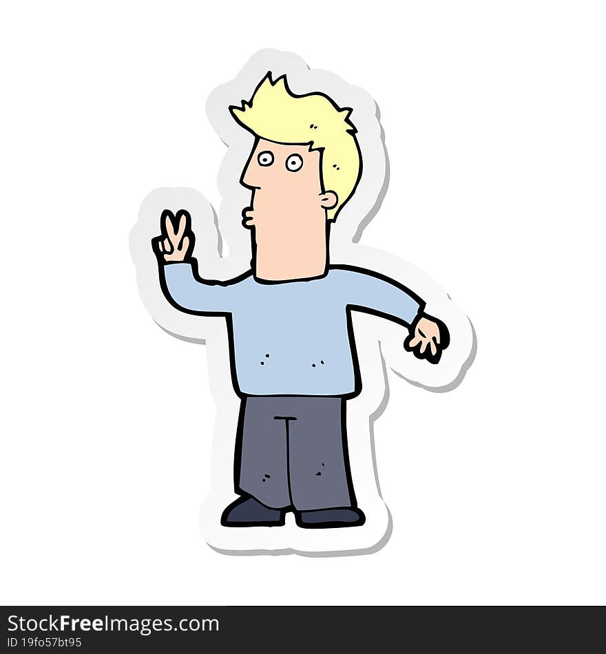 Sticker Of A Cartoon Man Giving Peace Sign