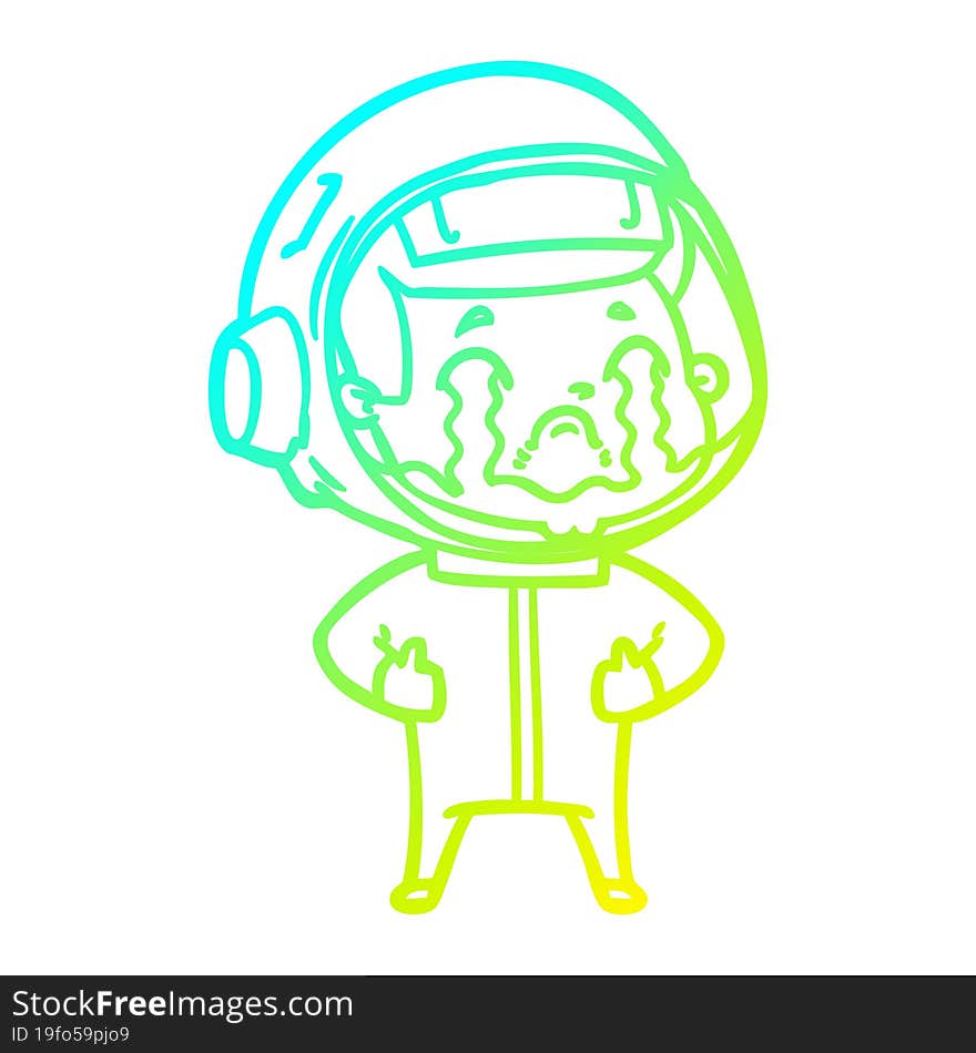 cold gradient line drawing of a cartoon crying astronaut