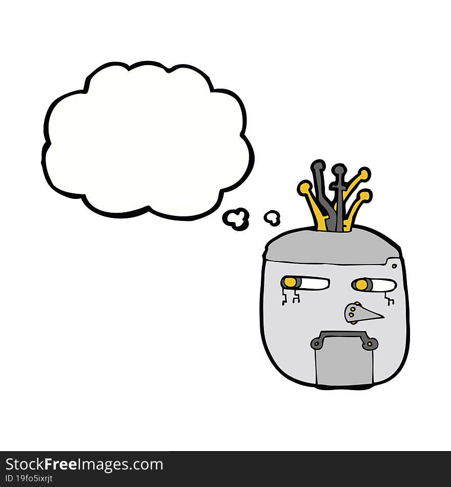 cartoon robot head with thought bubble