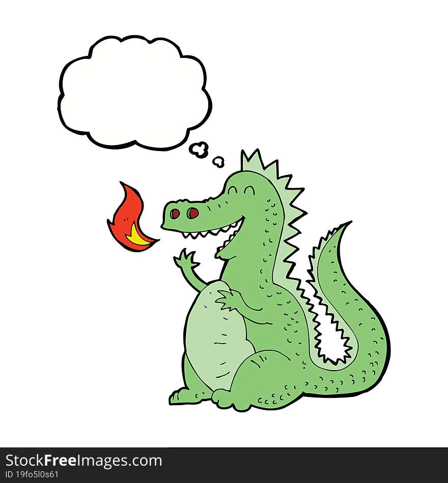 cartoon fire breathing dragon with thought bubble