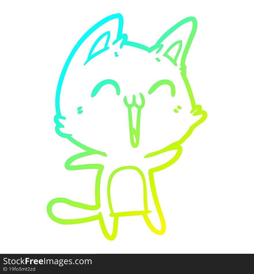 cold gradient line drawing of a happy cartoon cat