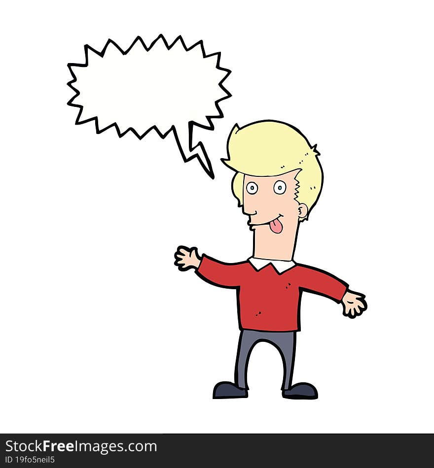 Cartoon Man Sticking Out Tongue With Speech Bubble