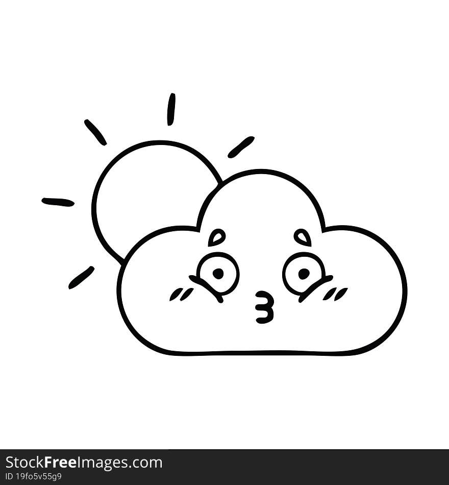 Line Drawing Cartoon Storm Cloud And Sun