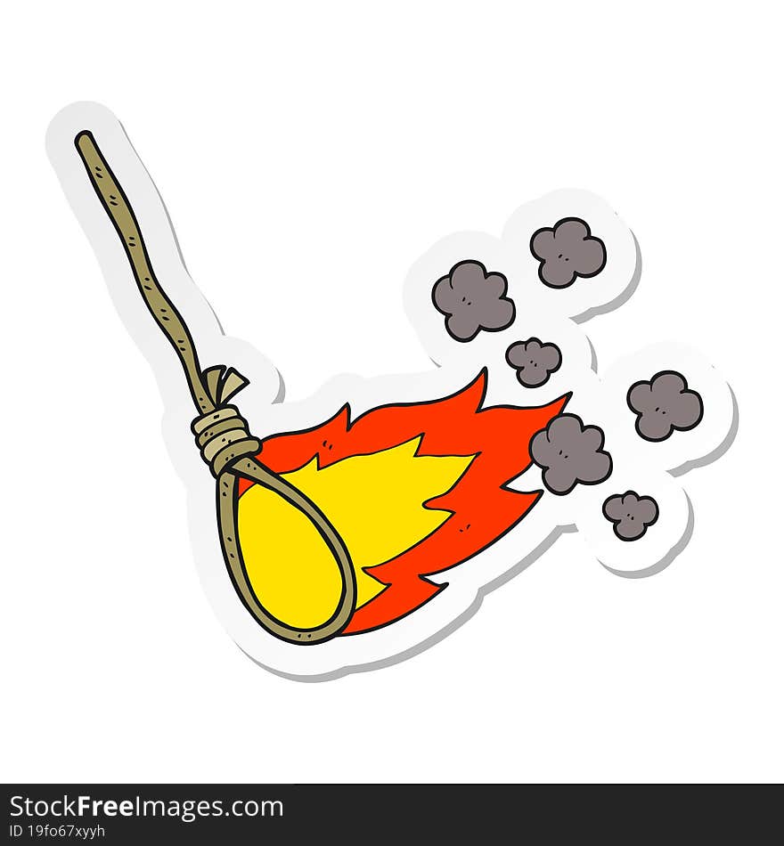 sticker of a cartoon hangmans noose on fire