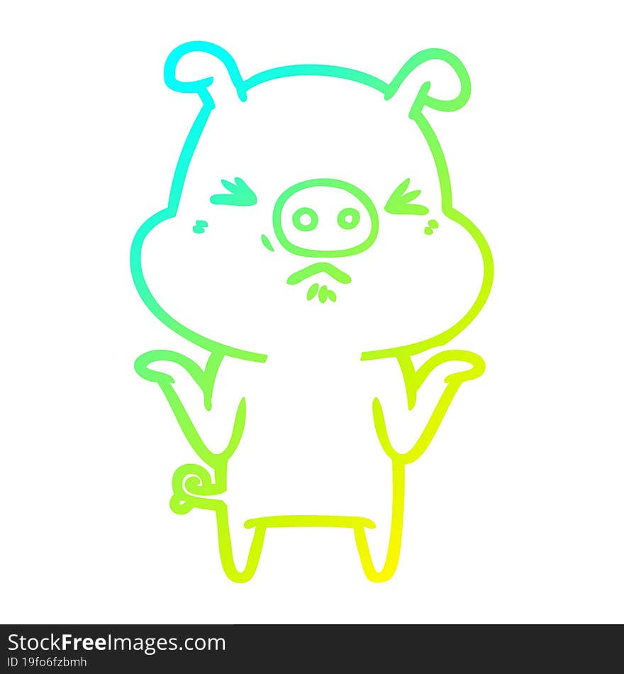 cold gradient line drawing of a cartoon angry pig