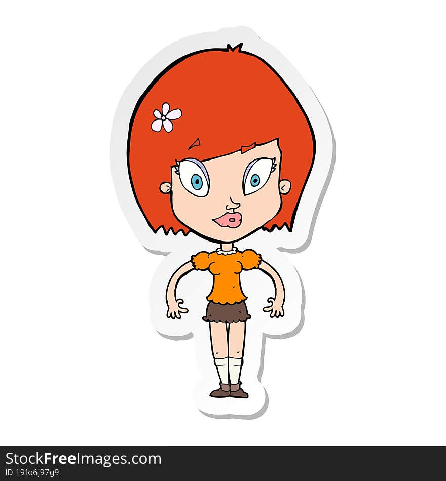 sticker of a cartoon pretty woman