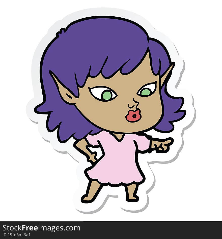 sticker of a pretty cartoon elf girl