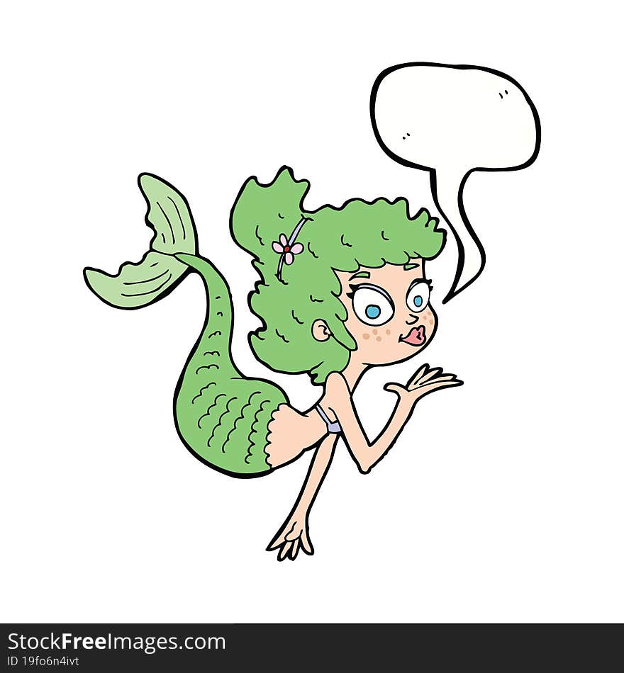 cartoon pretty mermaid with speech bubble