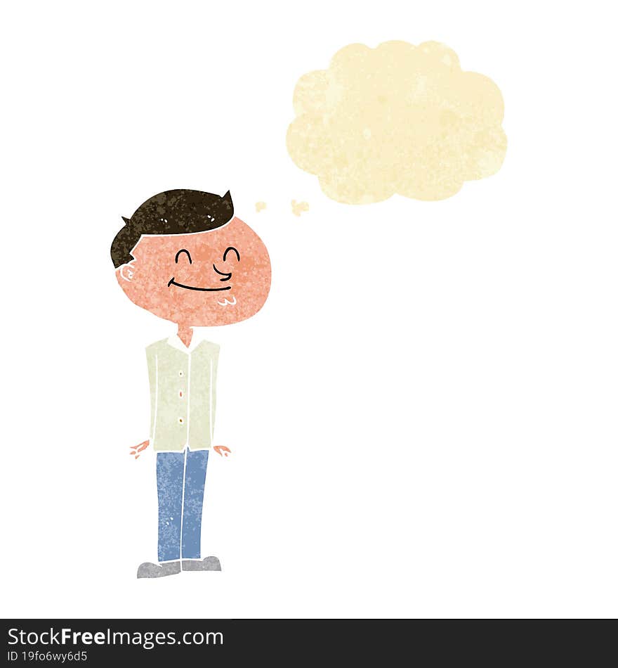 cartoon smiling man with thought bubble