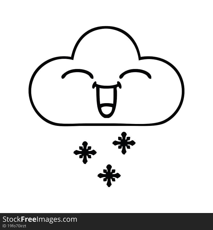 line drawing cartoon of a snow cloud