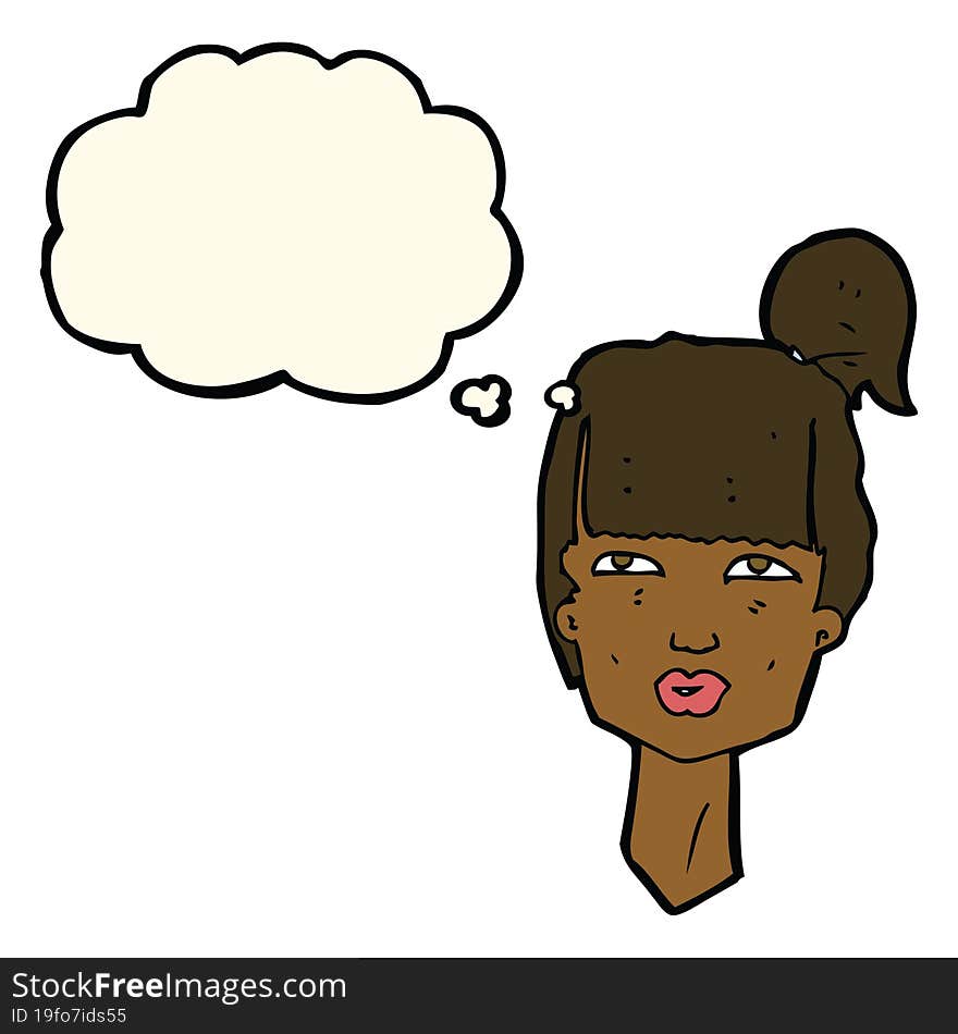 cartoon female head with thought bubble