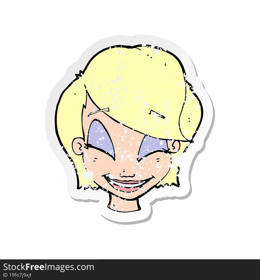 retro distressed sticker of a cartoon pretty female face