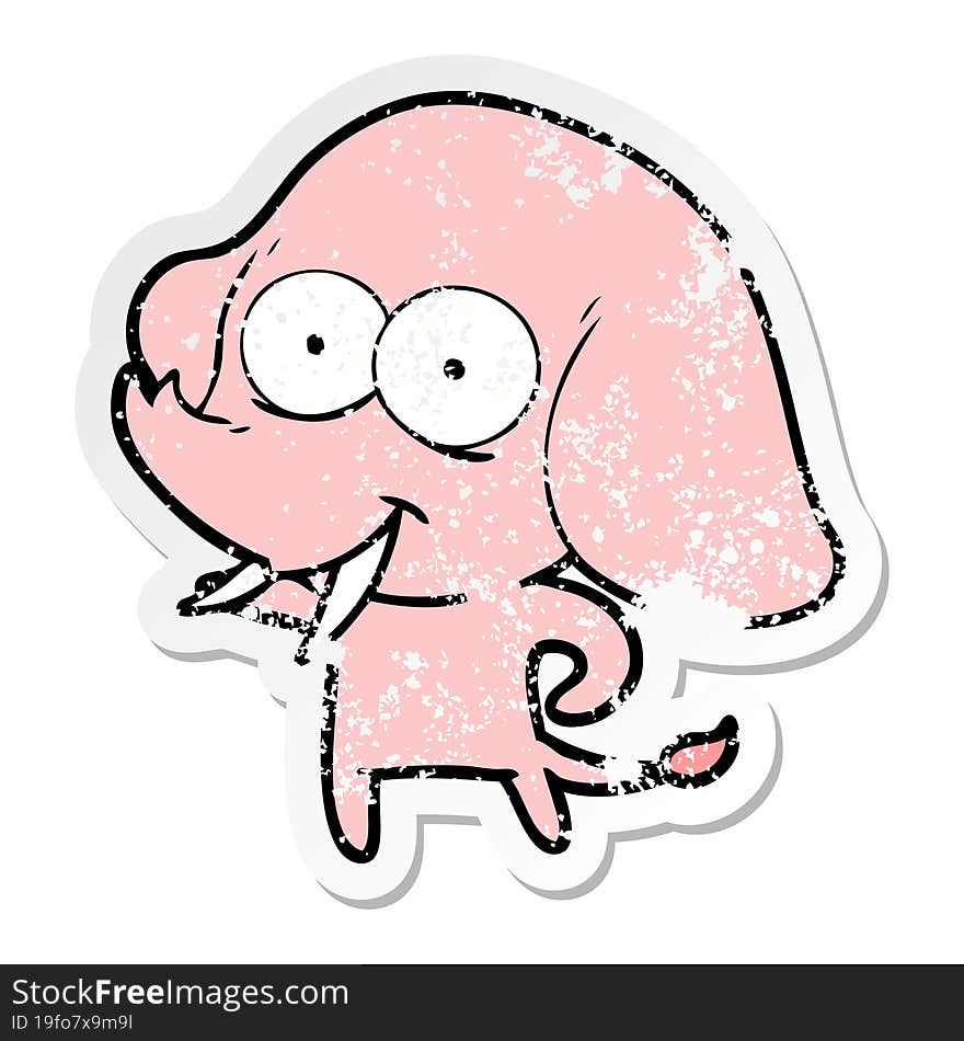 distressed sticker of a happy cartoon elephant