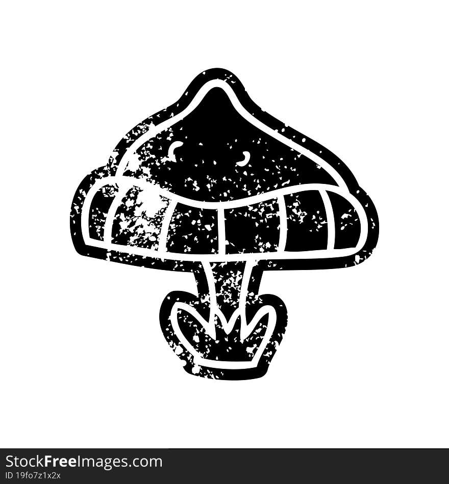 grunge distressed icon of a single toadstool. grunge distressed icon of a single toadstool