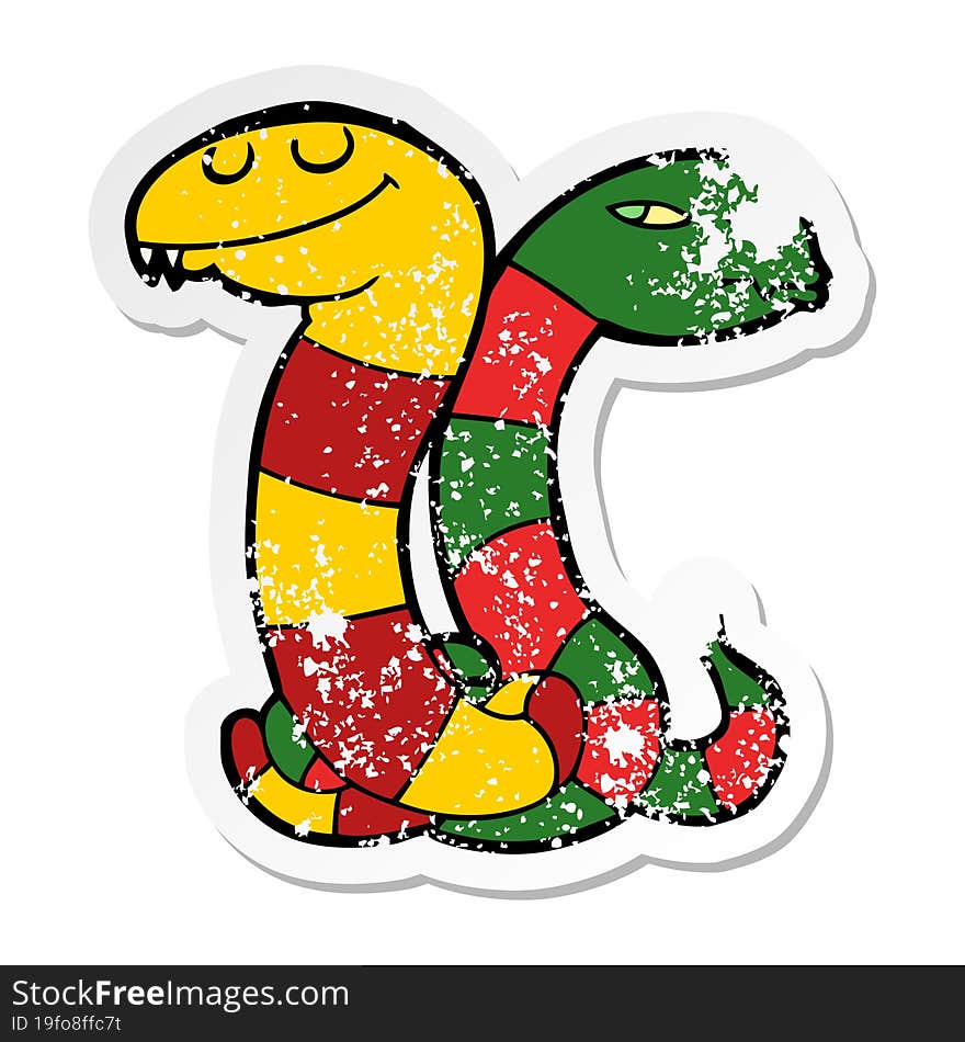 distressed sticker of a cartoon snakes