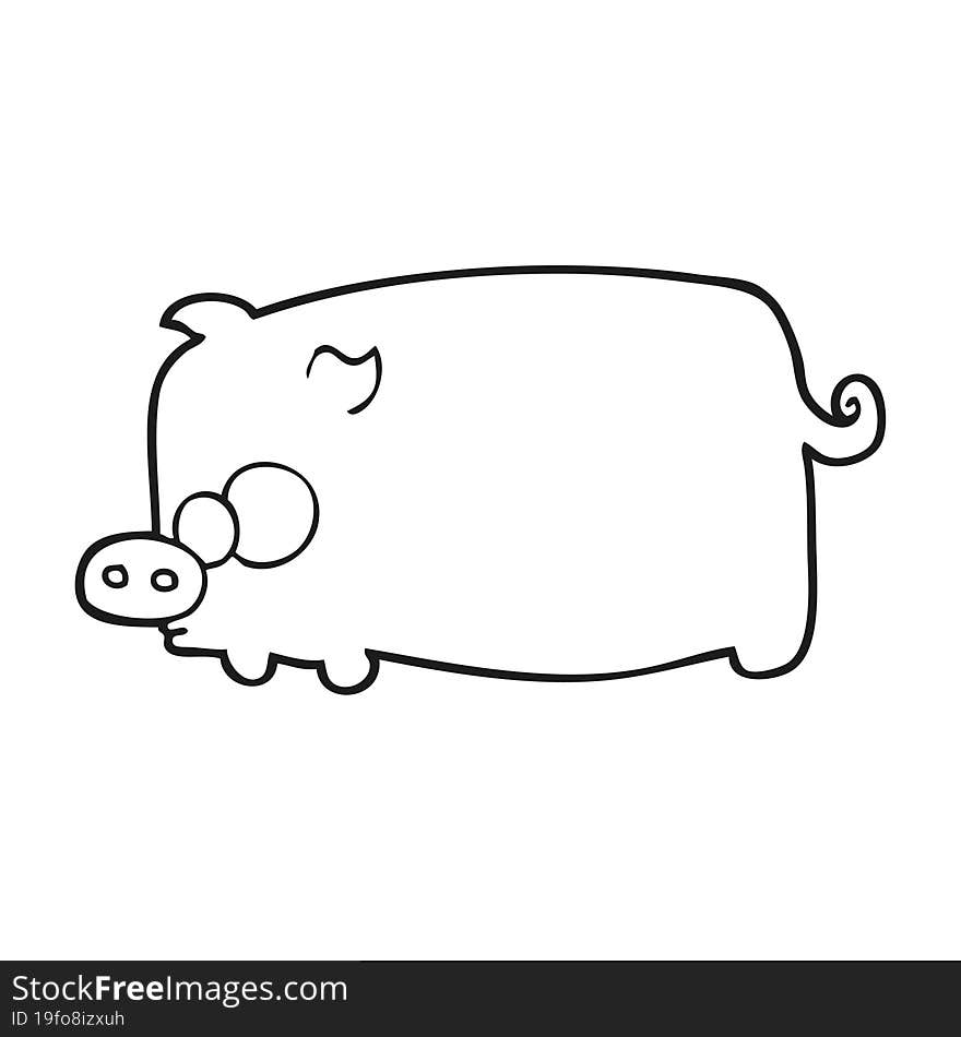 freehand drawn black and white cartoon pig